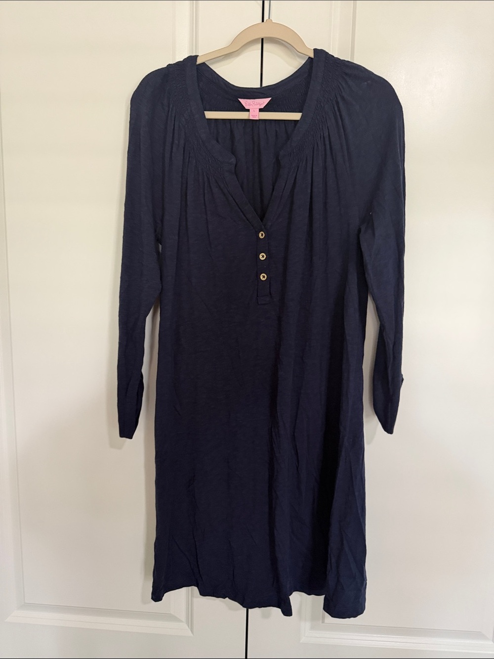 Lilly Pulitzer Navy Long-Sleeve Henley Dress